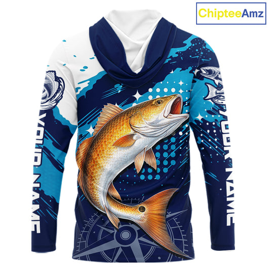 Custom Redfish Hooded Long Sleeve Fishing Shirts For Men, Design Redfish Fishing Jerseys NHT636