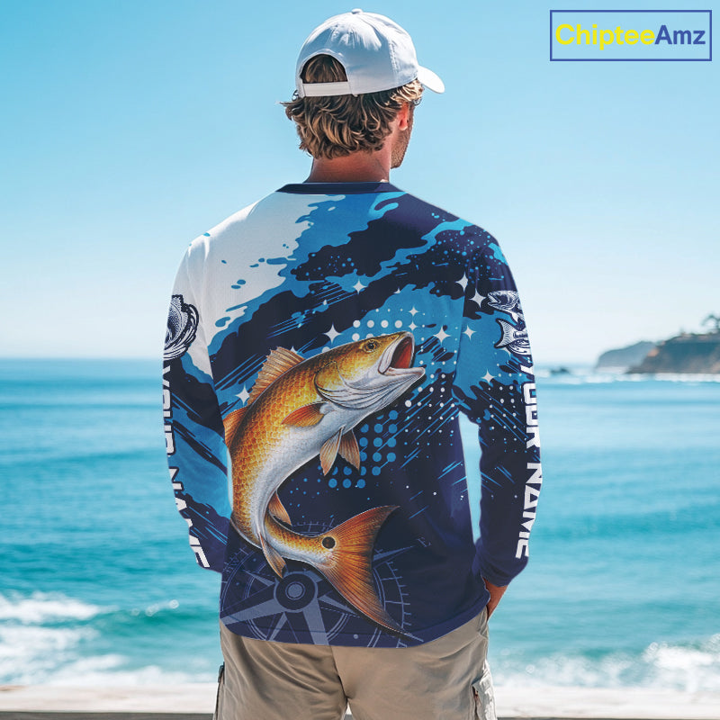 Custom Redfish Long Sleeve Fishing Shirts For Men, Design Redfish Fishing Jerseys NHT636