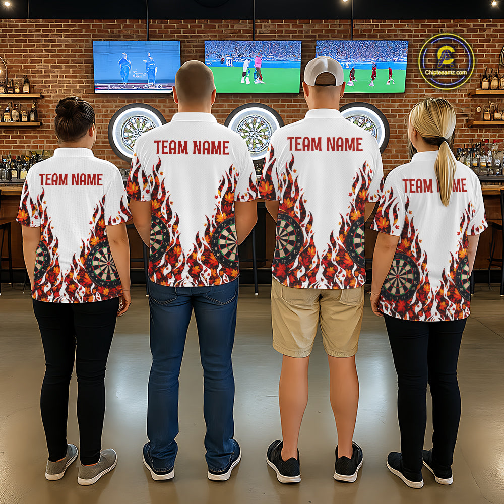 White Flame Autumn Men Darts Polo Shirt Personalized Quarter Zip Fall Leaves Team Jersey NHT1807