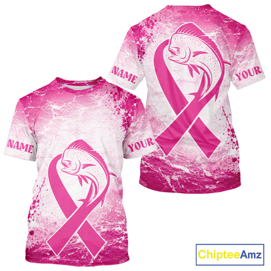 Pink Mahi Mahi Fishing Shirt Short Sleeve, Breast Cancer Awareness Fishing Shirt, Fisher Gift NHT1470