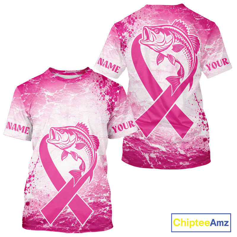 Pink Bass Fishing Shirt Short Sleeve, Breast Cancer Awareness Fishing Shirt, Bass Fisher Gift NHT1471