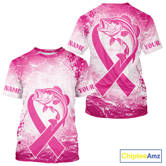 Pink Bass Fishing Shirt Short Sleeve, Breast Cancer Awareness Fishing Shirt, Bass Fisher Gift NHT1471