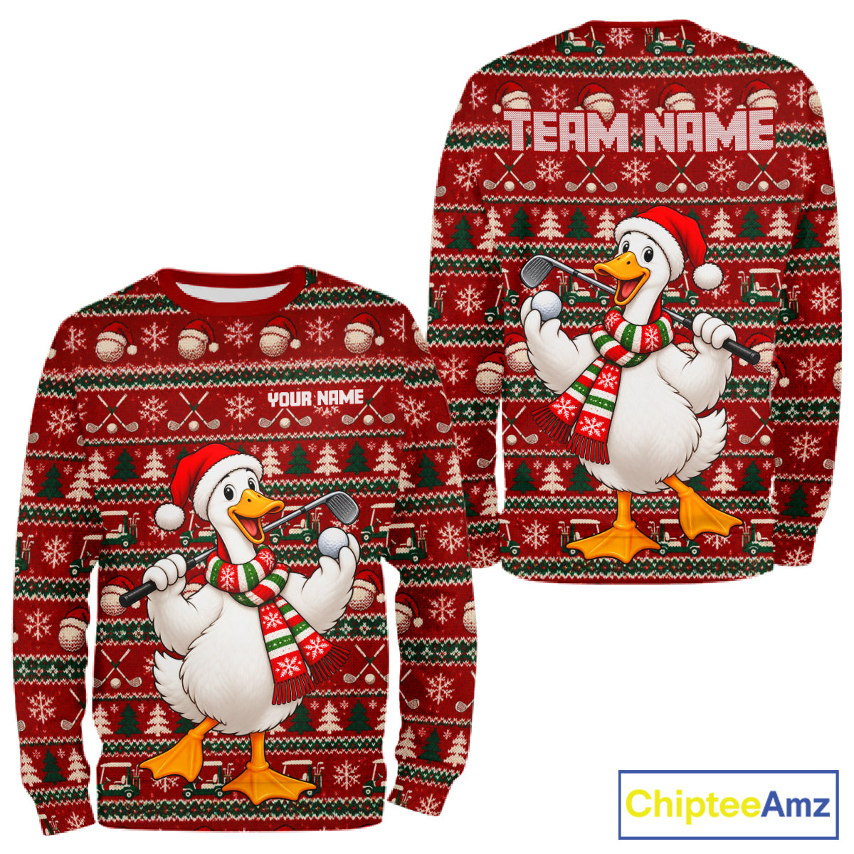Personalized Duck Golf Christmas Hoodie Red Ugly Sweater Winter Golfer Sportswear NHT1815