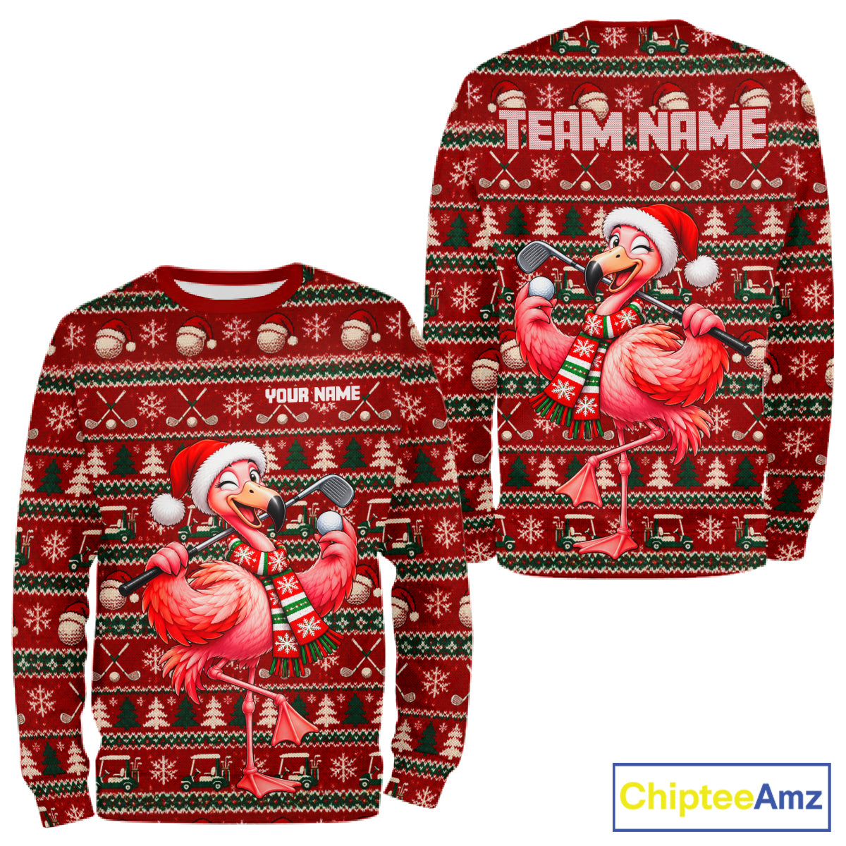 Personalized Flamingo Golf Christmas Hoodie Red Ugly Sweater Winter Golfer Sportswear NHT1816