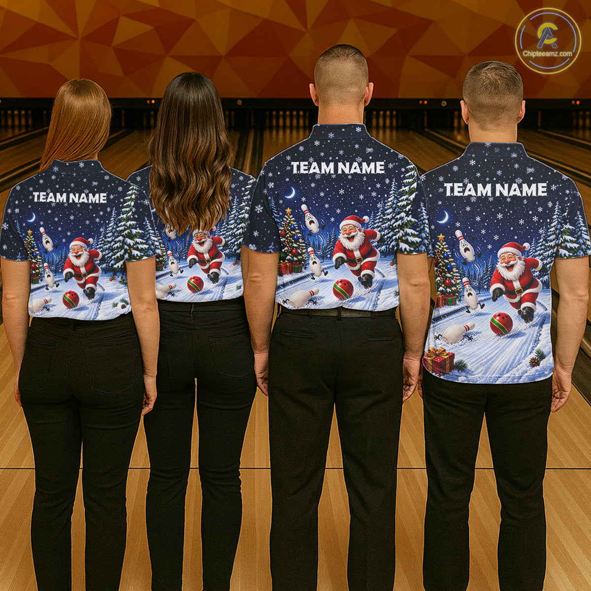 Bowling Pins Santa Christmas Polo Shirt Custom 1/4 Zipper Winter Snow Sports Team Jersey For Men NHT1833