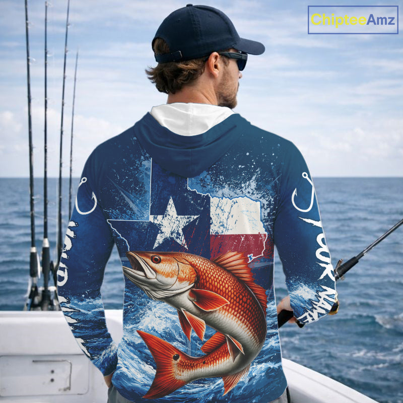 Texas Flag Redfish Fishing Jersey Performance Fishing Shirt, Saltwater Angler Gift For Men