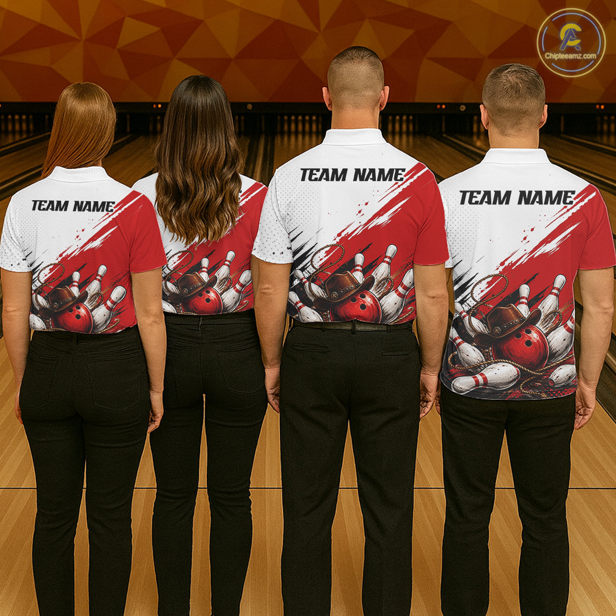 Cowboy Women Bowling Custom Name Polo Shirt, Personalized Team 1/4 Zip Bowling Jersey Gift|Red NHT1323