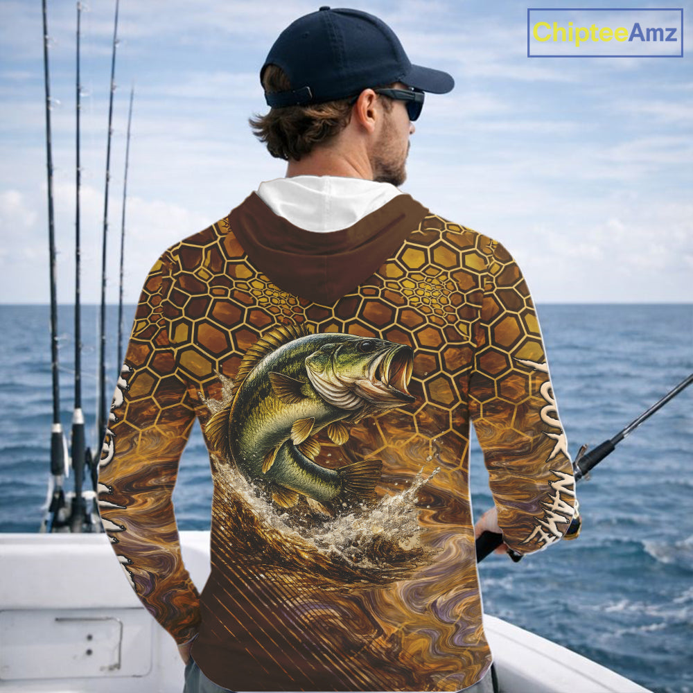 Bass Fishing Shirts Long Sleeve Hooded Skinfish Pattern Sport Jersey Personalized Name NHT407