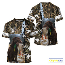 Load image into Gallery viewer, Brown Camo Duck Hunting With Chocolate Lab Dog 3D All Over Printed Shirts, Dog Hunting Clothes NHT143