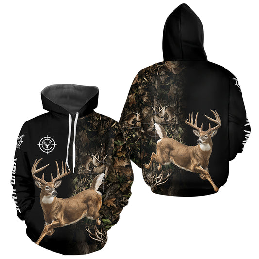 Deer Hunting Big Buck Jumping Camouflage Brown Black Custom Name, Deer Hunting Gift NHT1588