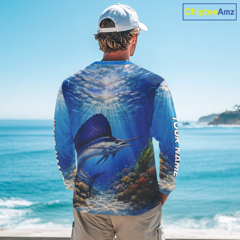 Personalized Offshore Fishing Jerseys, Sailfish Fishing Shirts Long Sleeve For Men NHT821