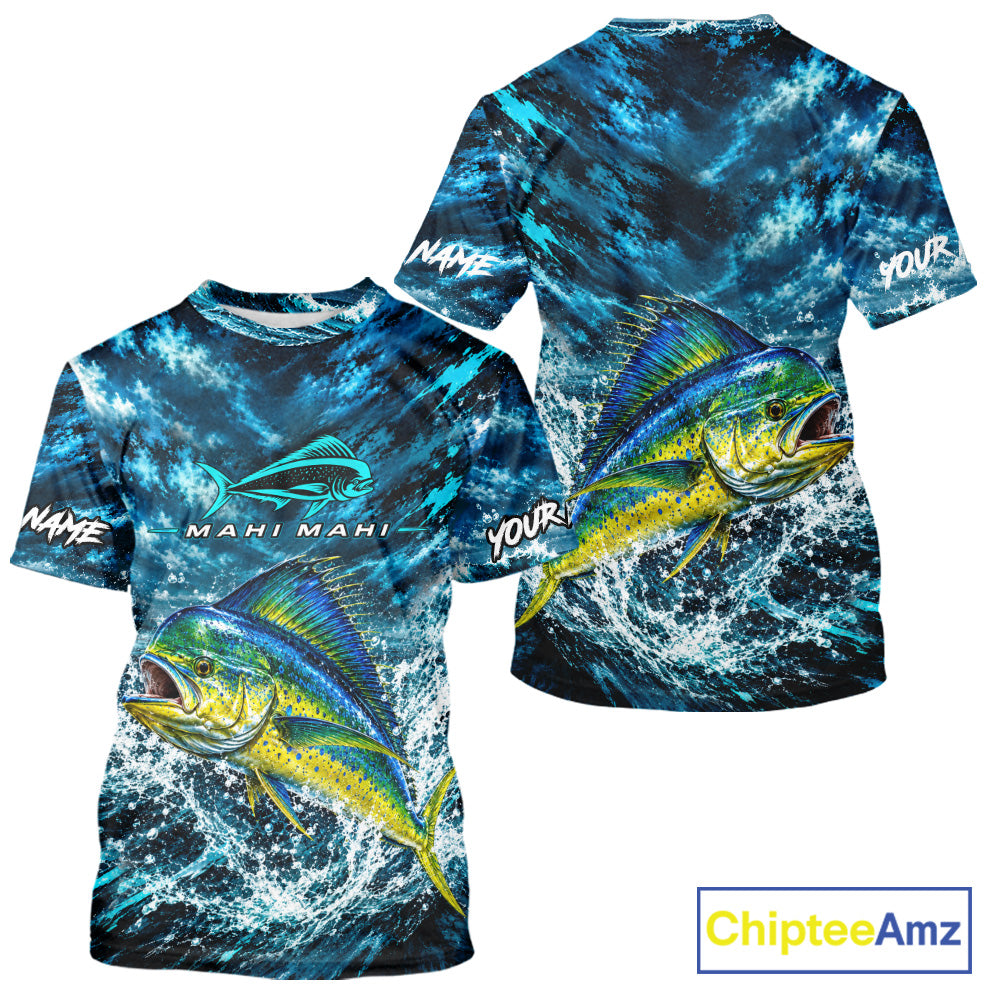 Custom Mahi Mahi Fishing Jersey With Name, Dorado Short Sleeve Tournament Shirt NHT1595