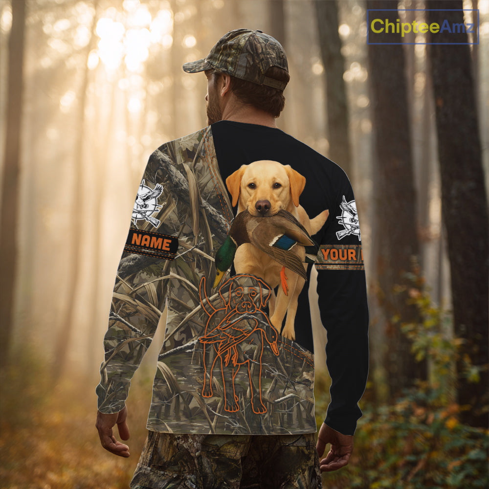 Yellow Lab Hunting Dog Customized Name All Over Print Shirts For Hunters, Duck Hunting Shirt NHT276