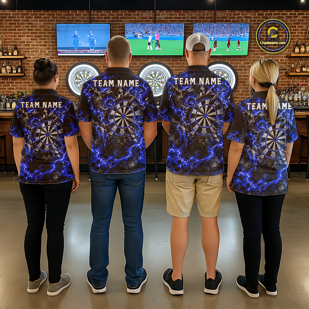 Blue Fire Skull Men Darts Polo Shirt Personalized Quarter Zip Performance Team Jersey NHT1799
