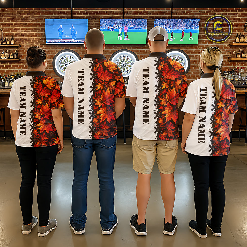Autumn Split Maple Leaves Darts Polo Shirt For Men Custom Quarter Zip Lace Up Dart Board NHT1812