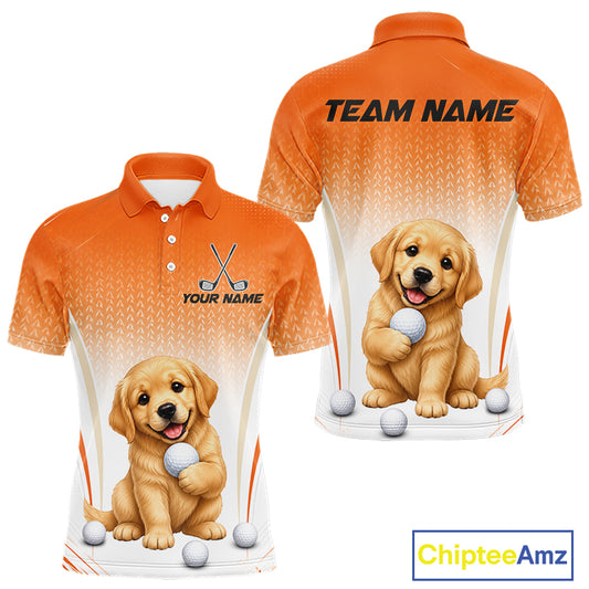Custom Golden Retriever Golf Lover Orange Men Polo Shirt, Personalized Golf Polo Shirt With Dog NHT1328