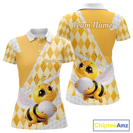 Personalized Bee Golf Polo Shirt Argyle Golf Shirt Custom Name Golfer Shirt Golf Gift For Womens NHT687