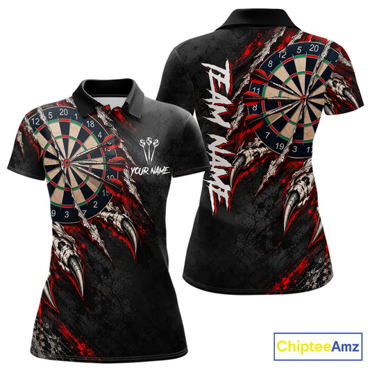Slashed Black Red Darts Polo 1/4-Zip Shirt For Women Custom Dart Player Competition Jersey NHT1653