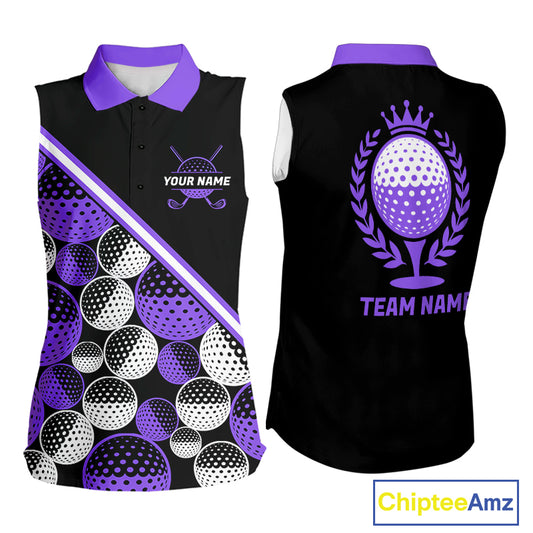 Golf Balls Purple Pattern Womens Sleeveless Golf Polo Shirts Custom Golf Apparel For Familly Team Shirt NHT710