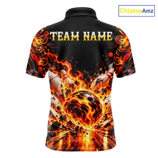 Burning Lava Bowling Ball Pattern Polo Shirt For Men Personalized Team Performance Jersey NHT1673