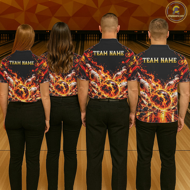 Burning Lava Bowling Ball Pattern Polo Shirt For Men Personalized Team Performance Jersey NHT1673