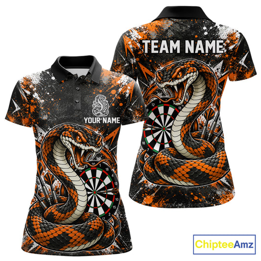 Orange Black Snake Dartboard Polo Shirt For Women Custom Cobra Darts Team Tournament Jersey NHT1679
