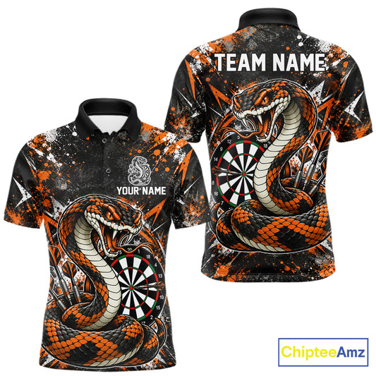 Orange Black Snake Dartboard Polo Shirt For Men Custom Cobra Darts Team Tournament Jersey NHT1679