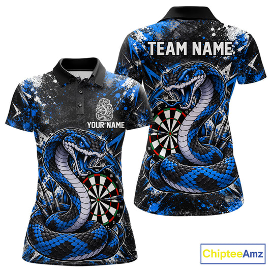 Blue Black Snake Dartboard Polo Shirt For Women Custom Cobra Darts Team Tournament Jersey NHT1680