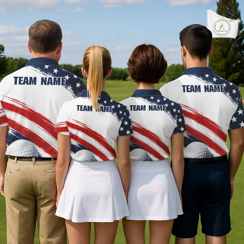 Custom USA Flag Mens Tournament Golf Polo Shirt – Patriotic Golf Polo With Personalized Name NHT1067