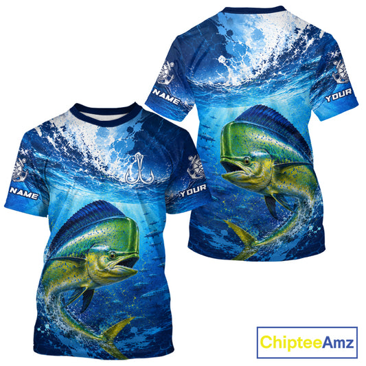 Mahi Mahi Short Sleeve T-Shirt Ocean Blue 3D All Over Print Performance Shirt