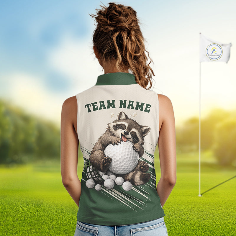 Custom Green Raccoon Golf Jersey For Womens, Custom Name Funny Golf Top For Team NHT935