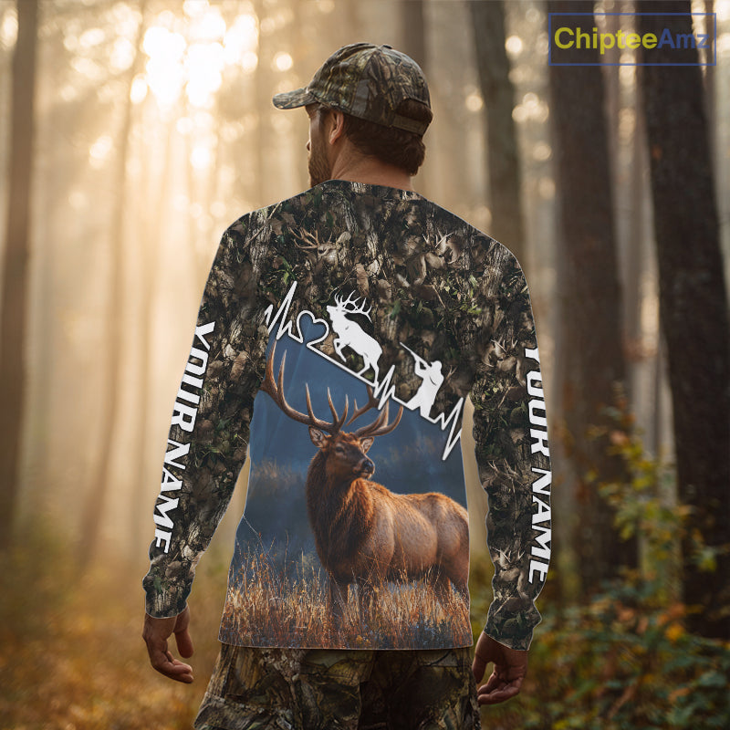 Timber Camouflage Elk Hunting Shirt Custom Hunter Gift Performance Apparel NHT1768