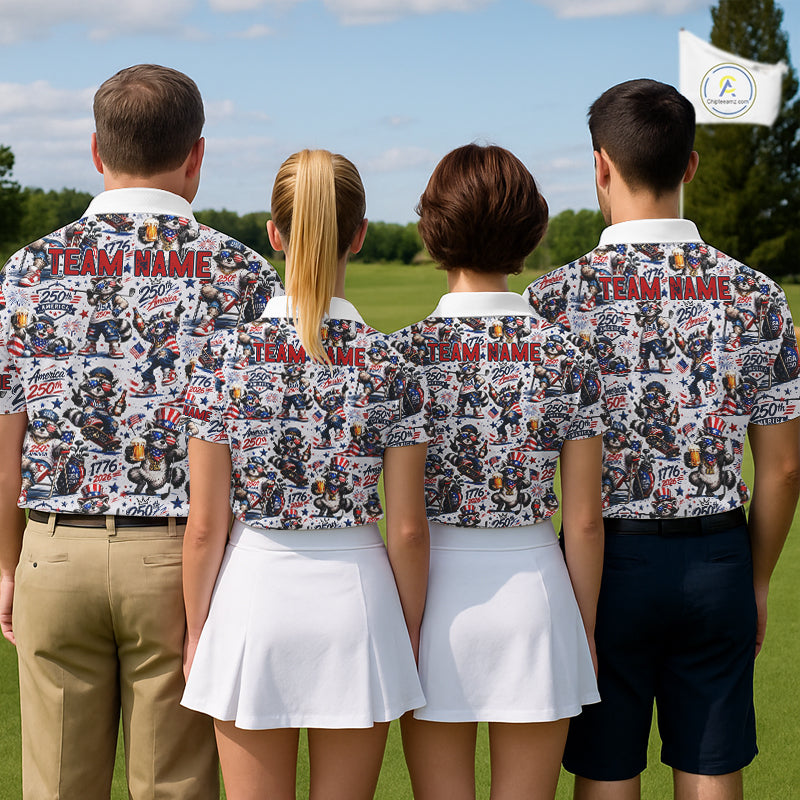 Funny Patriotic Raccoon Personalized Women's Golf Polo Shirt- American Flag Golf Gift NHT984