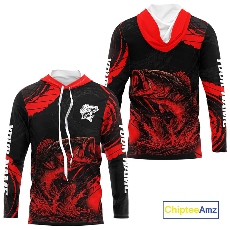 Personalized Bass Fishing Jerseys, Bass Fishing Long Sleeve Shirt| Red NHT382