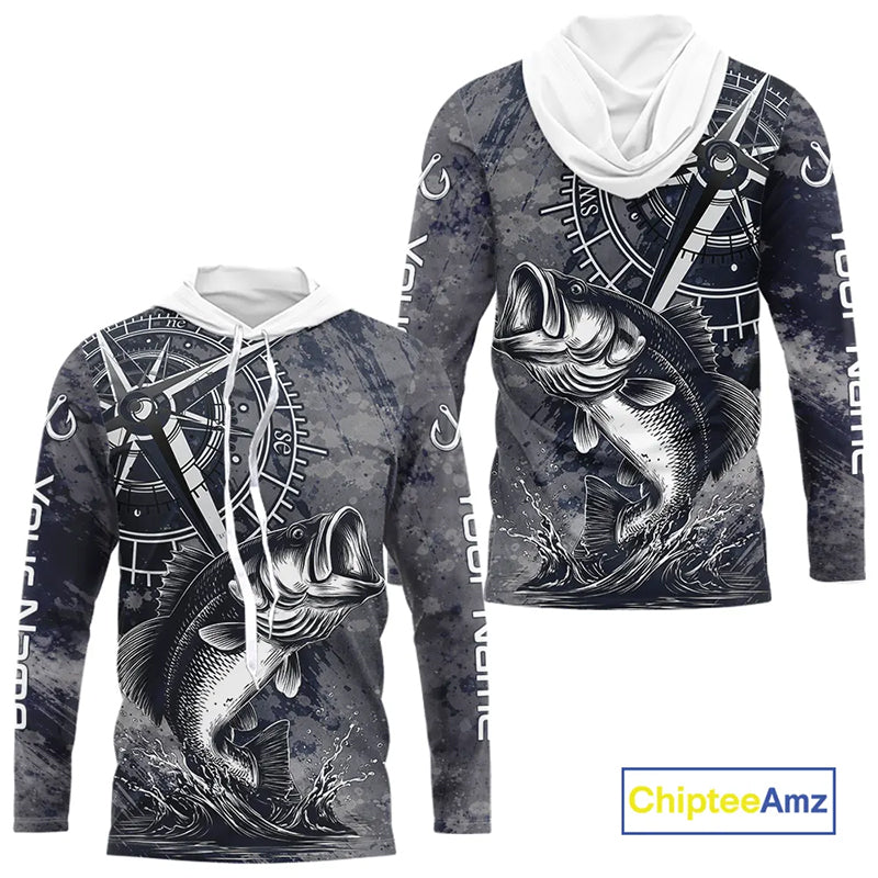 Personalized Bass Performance Fishing Shirts , Bass Compass Tournament Shirts NHT389
