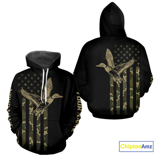 Black Duck Hunting Shirt With Design American Flag , Duck Hunter Camo Shirt For Men, Hunting Gift NHT1476