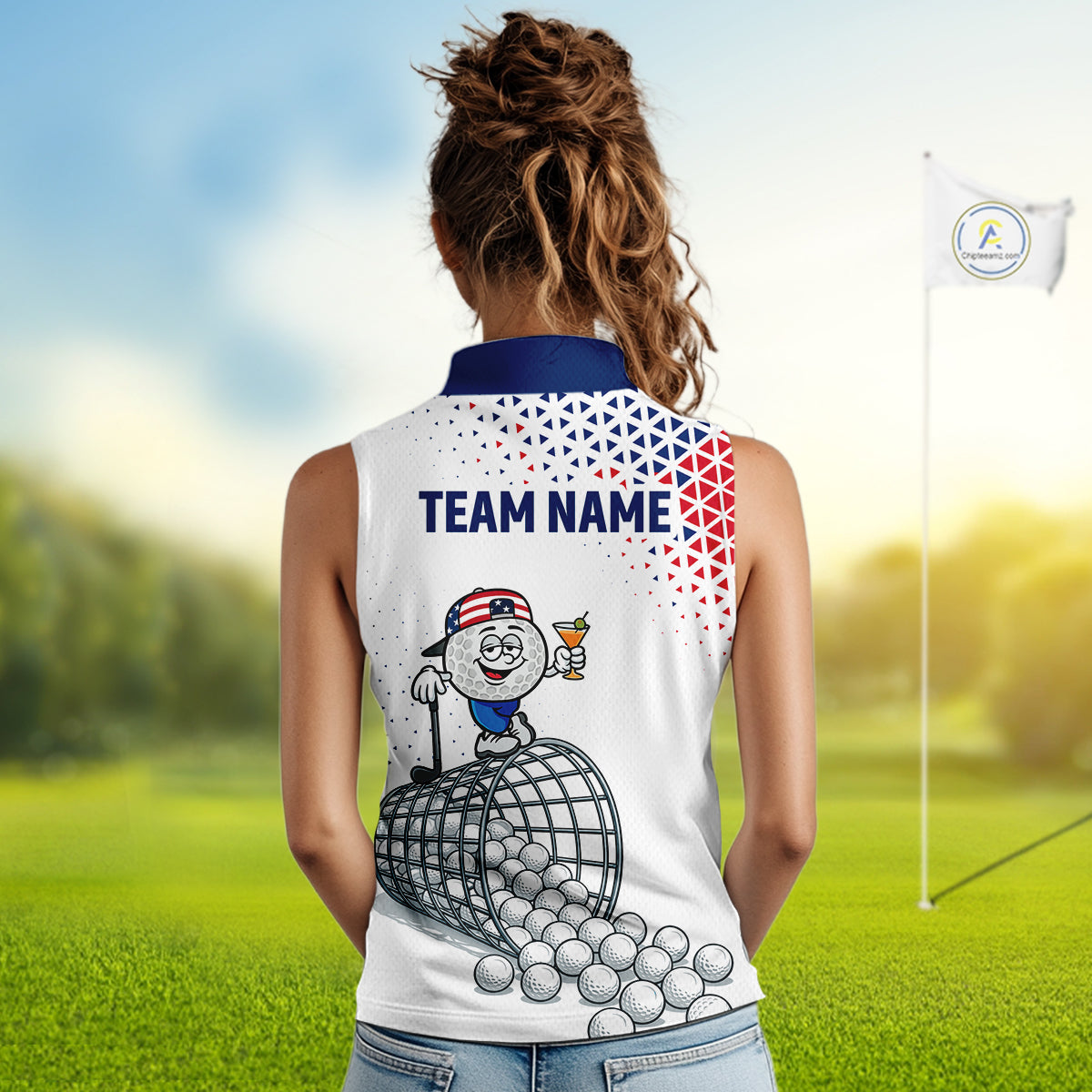 Funny Custom Patriotic Womens Sleeveless Golf Polo Shirt, Personalized Drinking Golf Jersey, Custom Golf Outfit For Family Team Shirt NHT700