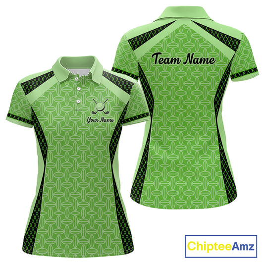 Custom Womens Mint Green Golf Polo, Personalized Geometric Pattern Golf Shirt With Name, Gift For Golfer NHT702