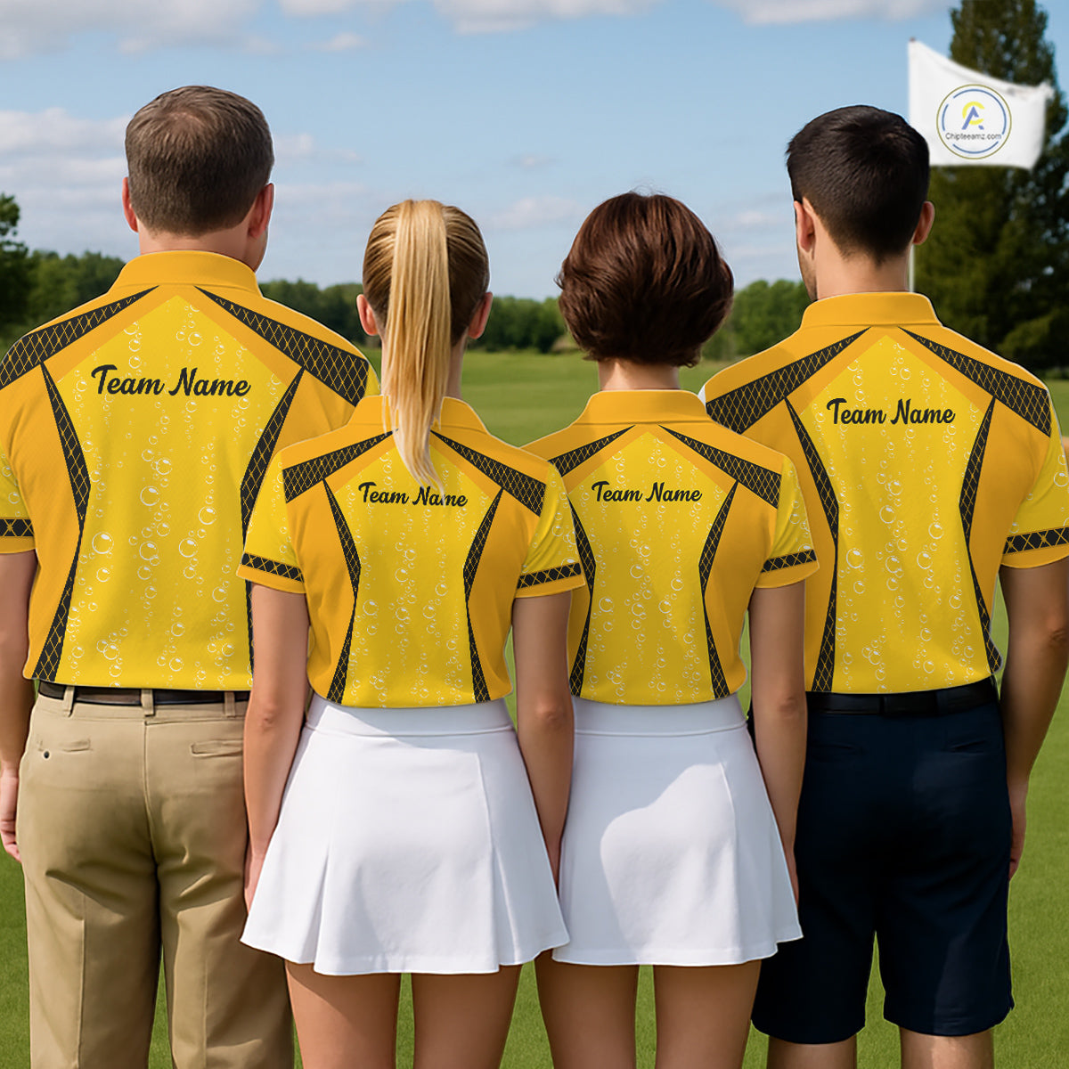 Custom Womens Beer Bubbles Golf Polo Shirt, Personalized Yellow Beer Themed Golf Jersey With Name, Gift For Golfer NHT703