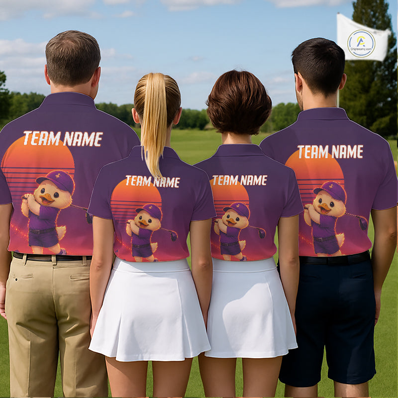 Personalized Duck Golf Shirt - Retro Sunset Womens Golf Polo Shirt NHT1038