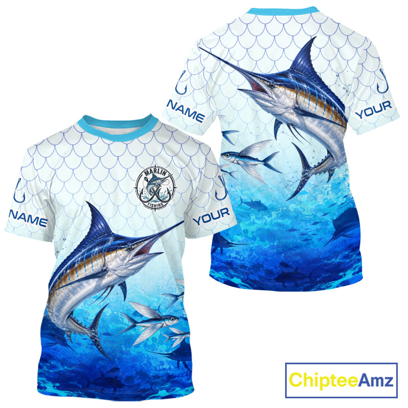 Custom Marlin Fishing Shirt Short Sleeve, Personalized Marlin Fishing Jersey For Men NHT1500