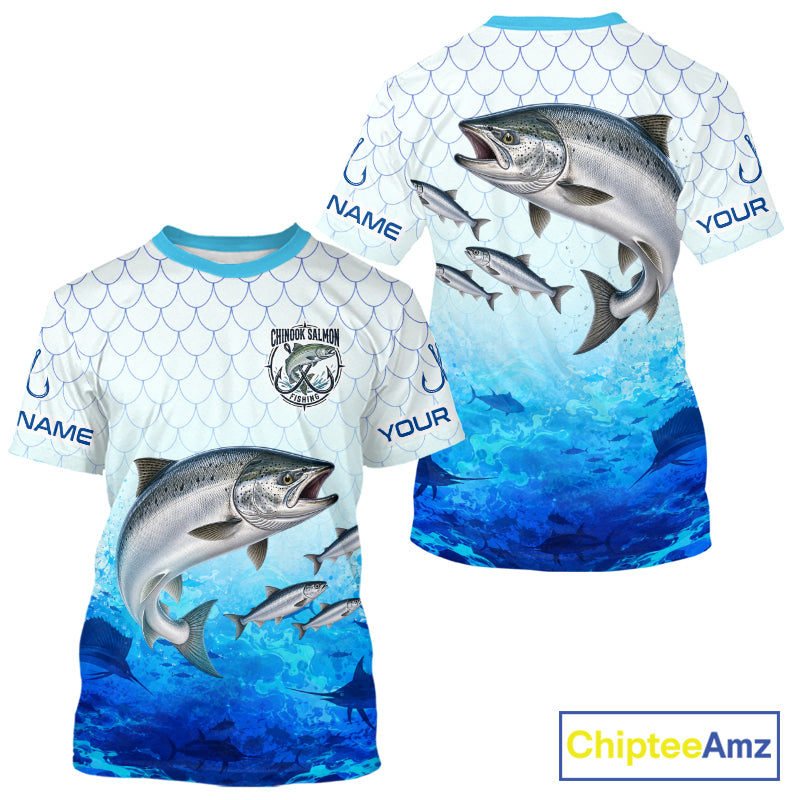 Custom Chinook Salmon Fishing Shirt Short Sleeve, Personalized Salmon Fishing Jersey For Men NHT1501