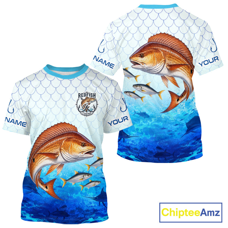Custom Redfish Fishing Shirt Short Sleeve, Personalized Red Drum Fishing Jersey For Men NHT1502
