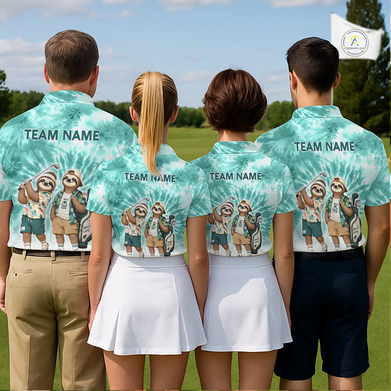 Funny Sloth Golf Polo Shirt For Womens – Blue Tie Dye Custom Name Golf Shirt, Golf Gift NHT880