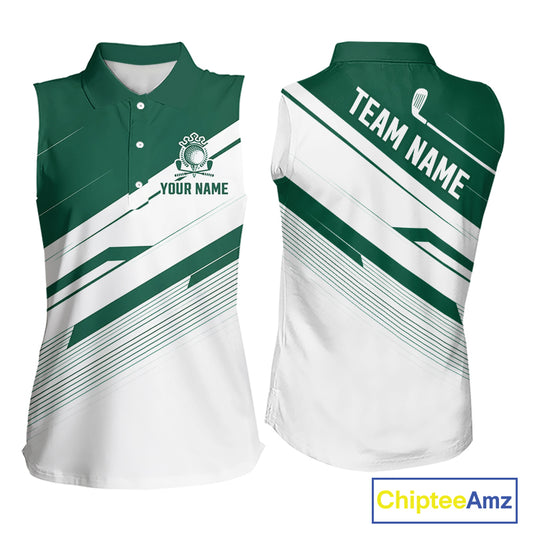 Green And White Sleeveless Womens Golf Polo Shirt Custom Name Golf Shirts For Team Personalized Golf Top NHT882