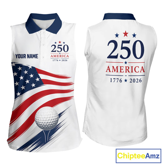American Flag Sleeveless Womens Golf Polo Shirts, Patriotic Team Golf Jerseys NHT885