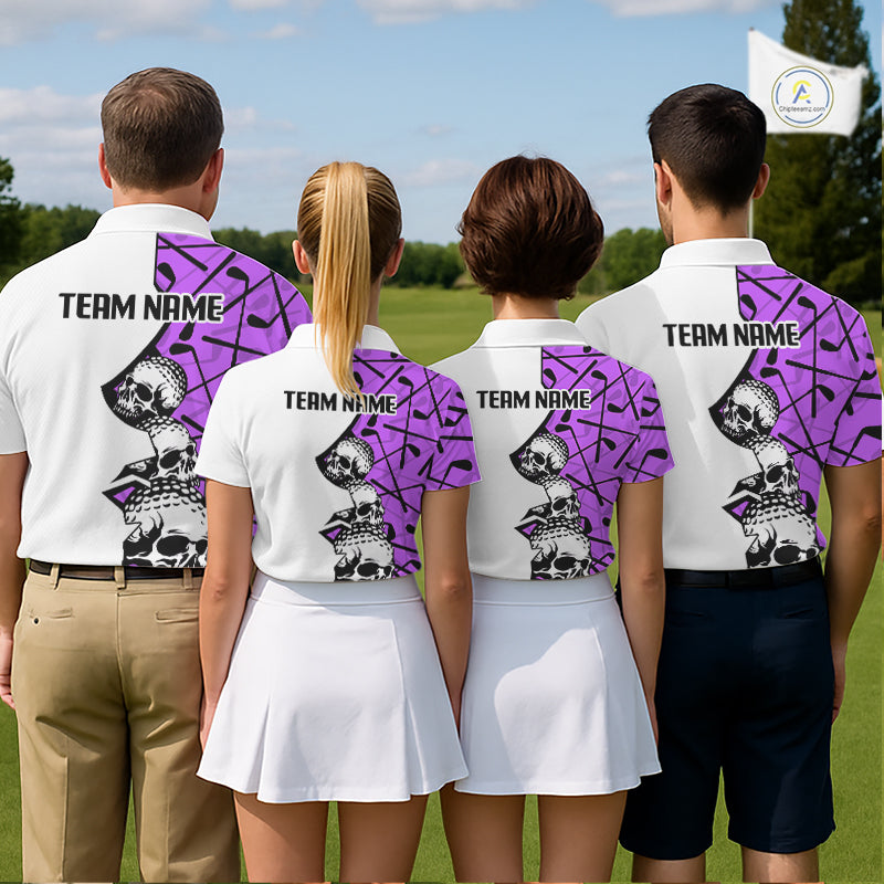 Custom Skull Womens Golf Polo Shirt Personalized Name, Golf Team Polo Jersey| Purple NHT1063