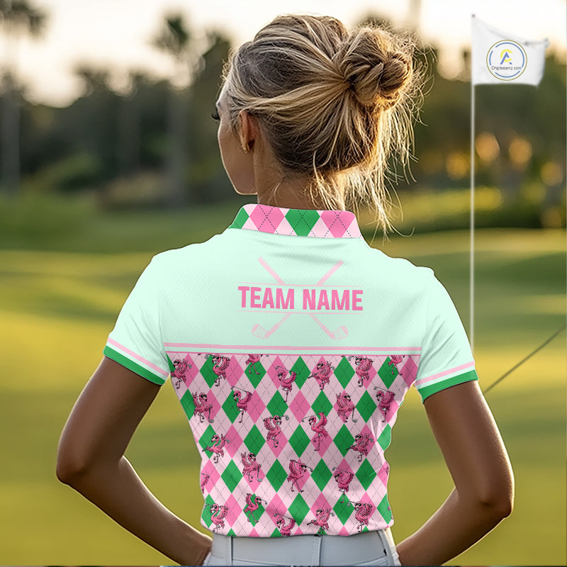 Personalized Pink Argyle Womens Golf Polo Custom Name Flamingo Golf Shirt Mint Green Preppy Team Outfits NHT1227