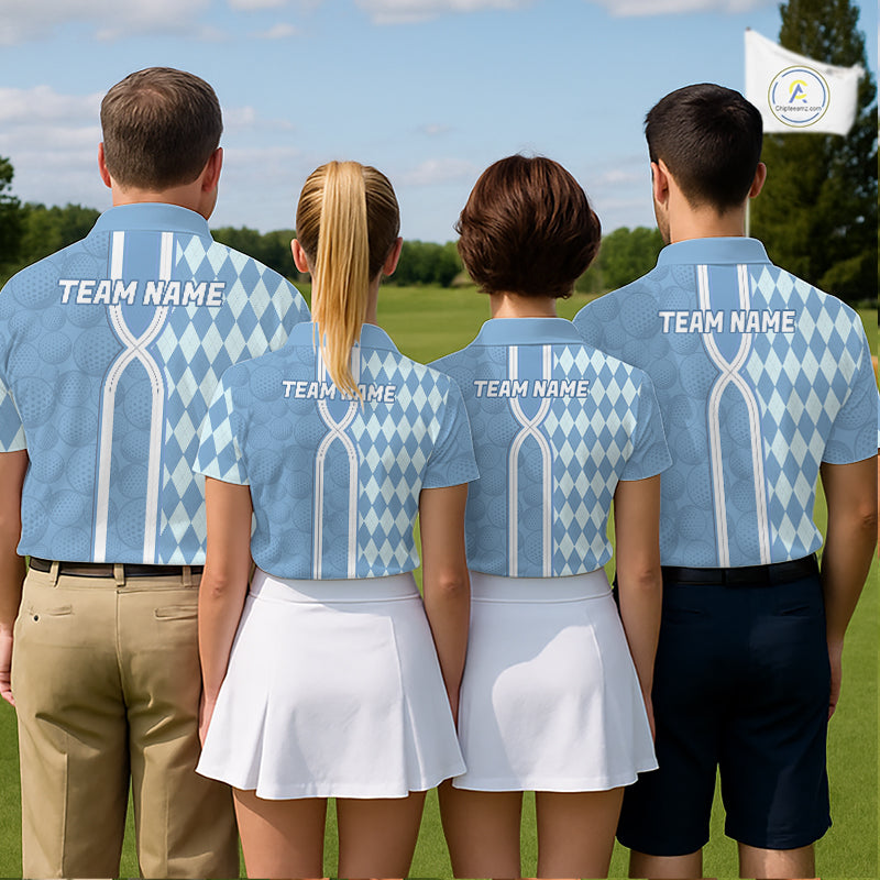 Custom Men Golf Polo Shirt, Argyle Blue Golf Shirt, Personalized Name Team Golf Polo NHT1557