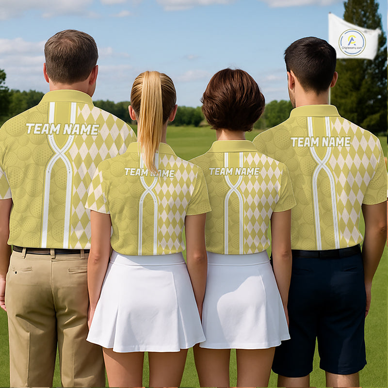 Custom Women Golf Polo Shirt, Argyle Yellow Golf Shirt, Personalized Name Team Golf Polo NHT1559
